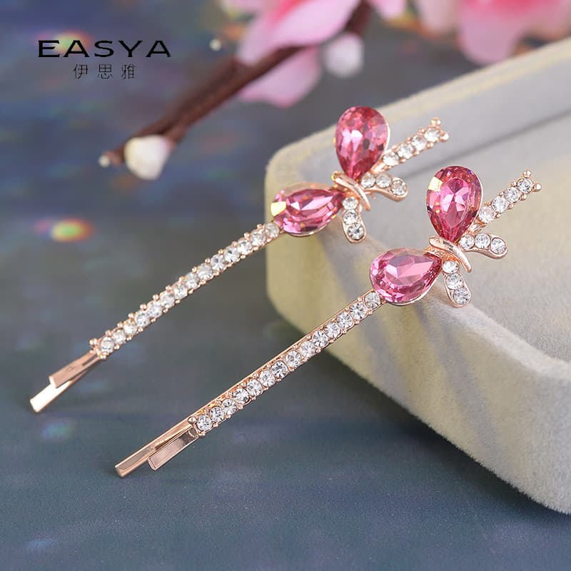 Isya novo estilo clipe de uma palavra estilo coreano diamante borboleta grampo de cabelo elegante arco clipe acessórios