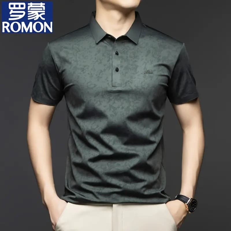 Lomon verão novo estilo masculino camiseta de manga curta 2026 verão gelo seda lapela camisa polo de manga curta negócio