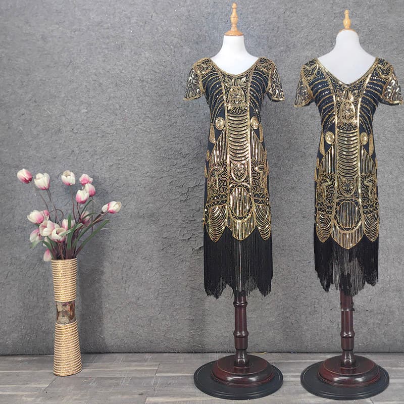 1920 Gatesby Retro vestido de lantejoulas tamanho grande vestido com franjas feminino festa dança banquete desempenho ve