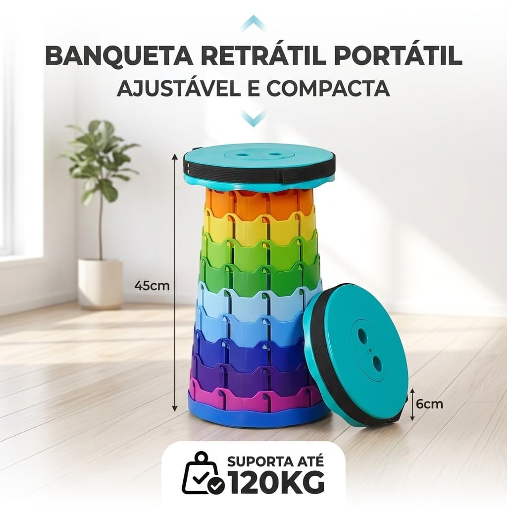Banqueta Banco Retrátil Portátil com AlçaTelescópica Banquinho Dobrável Ajustável Pesca Camping Caminhada2025