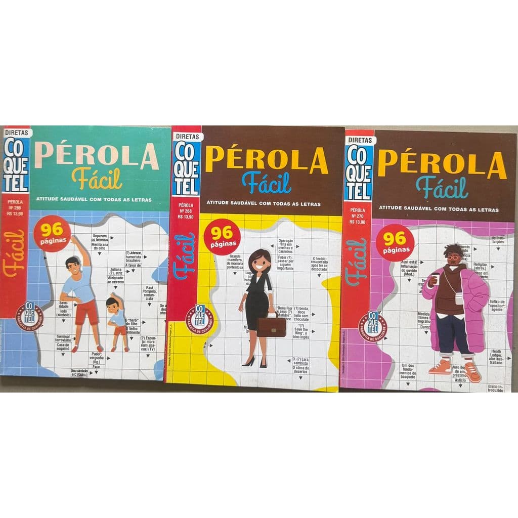Kit 03 Palavras Cruzadas Coquetel - Pérola Fácil- 96pg cada