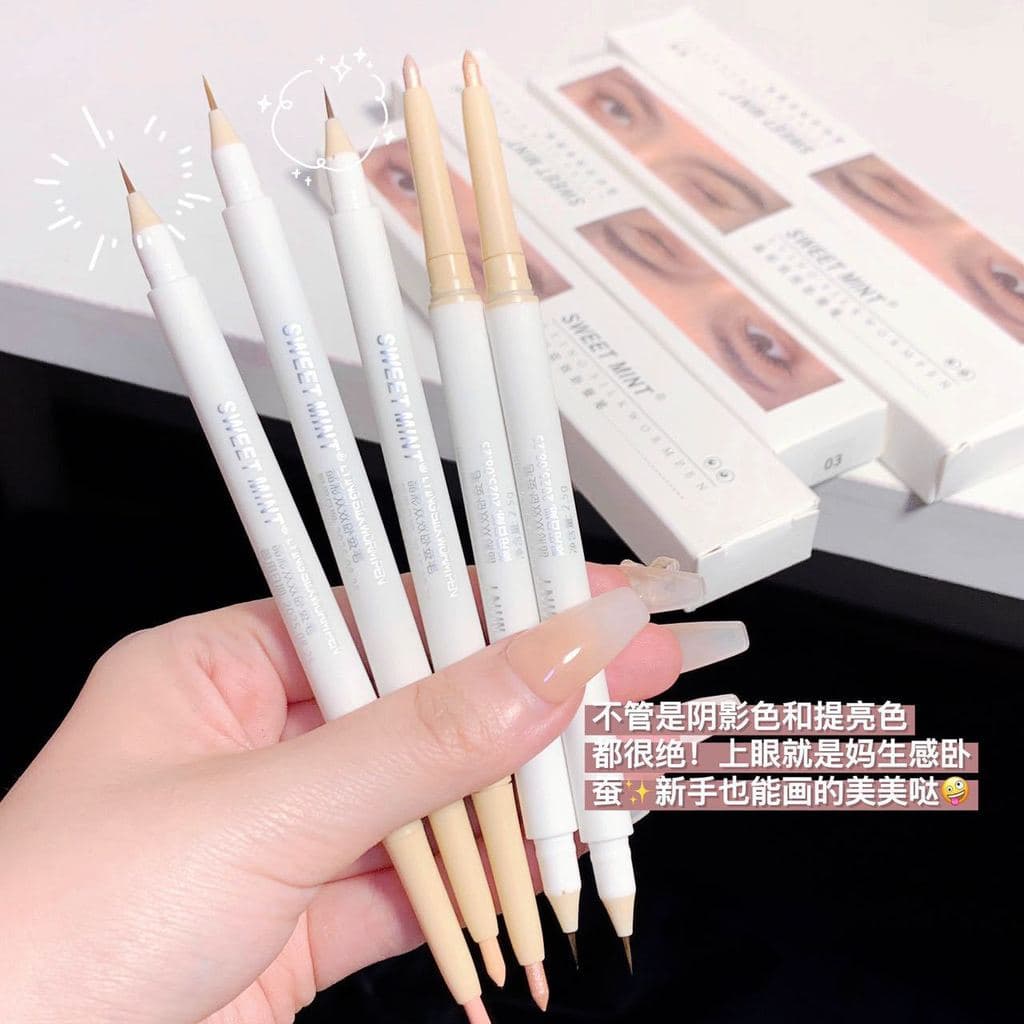 Doce hortelã deitado bicho da seda caneta feminino iluminador iluminando dupla cabeça dupla utilização perolado fosco de