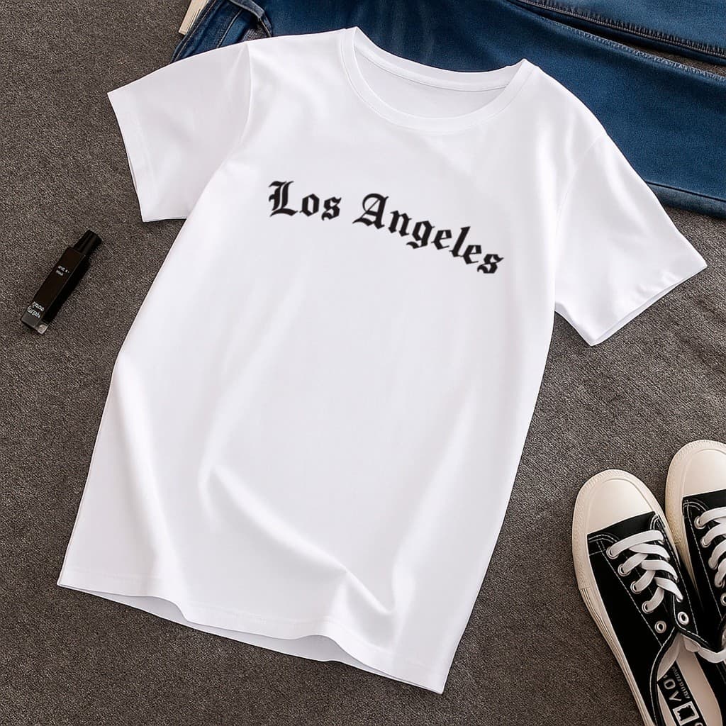 Camiseta 100% Algodão Los Angeles Estampa Minimalista Básica Unissex Criança Adolescente Letras