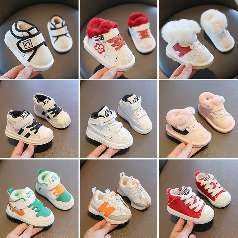 Calçados esportivos infantis para bebês, crianças, bebês, sola macia, lã, sapatos infantis de um ano, tênis para meninos