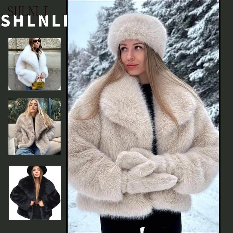 Casaco De Pele De Inverno Com Gola Solta E Elegante Jaqueta Quente Para Mulheres
