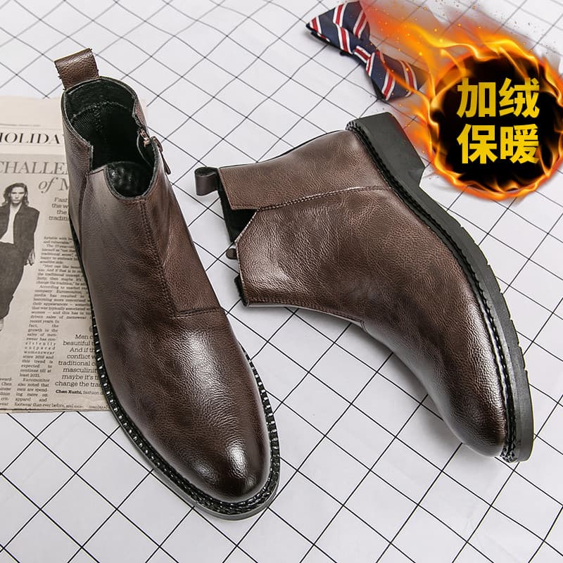 Botas Chelsea Botas Martin de inverno masculinas estilo lã estilo britânico de cano alto quente para meninos com zíper l
