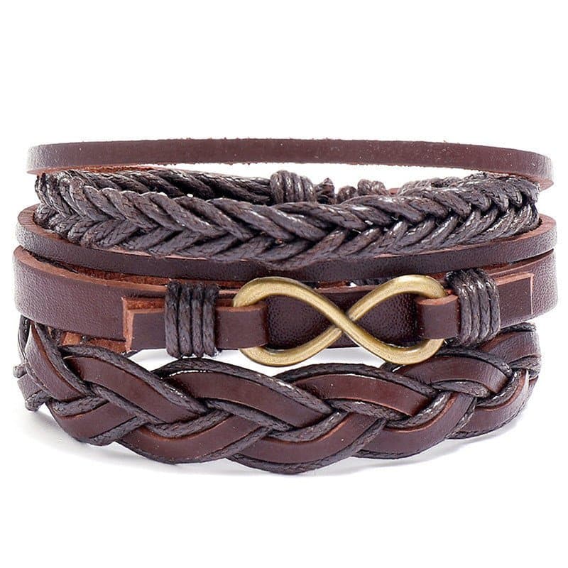 Pulseira de couro trançada multicamadas estilo retrô simples, acessório popular de moda europeia e americana, conjunto d