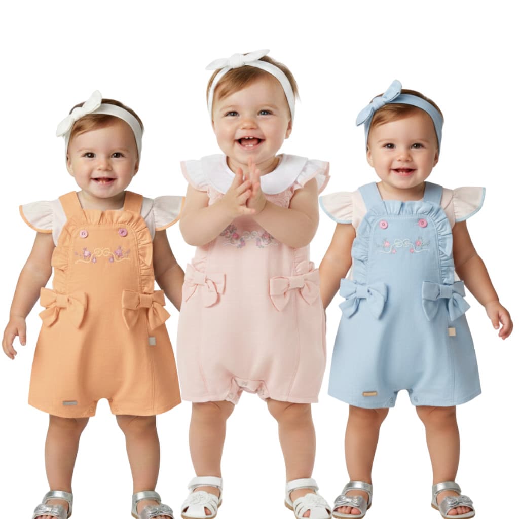 conjunto de jardineira com laços + blusinha conjunto para meninas confortável jardineira para bebe