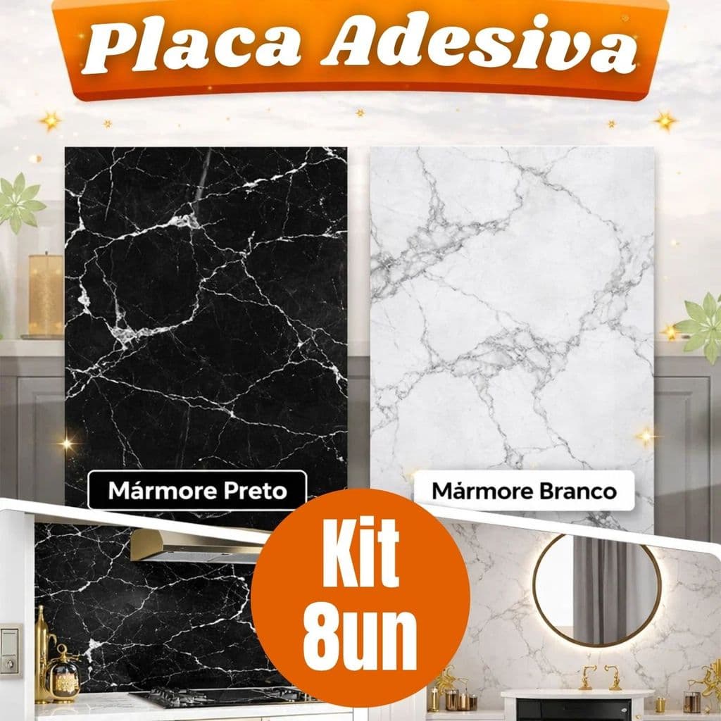 Kit 8 Placa Adesiva Mármore 60x30cm Vinil Autoadesivo