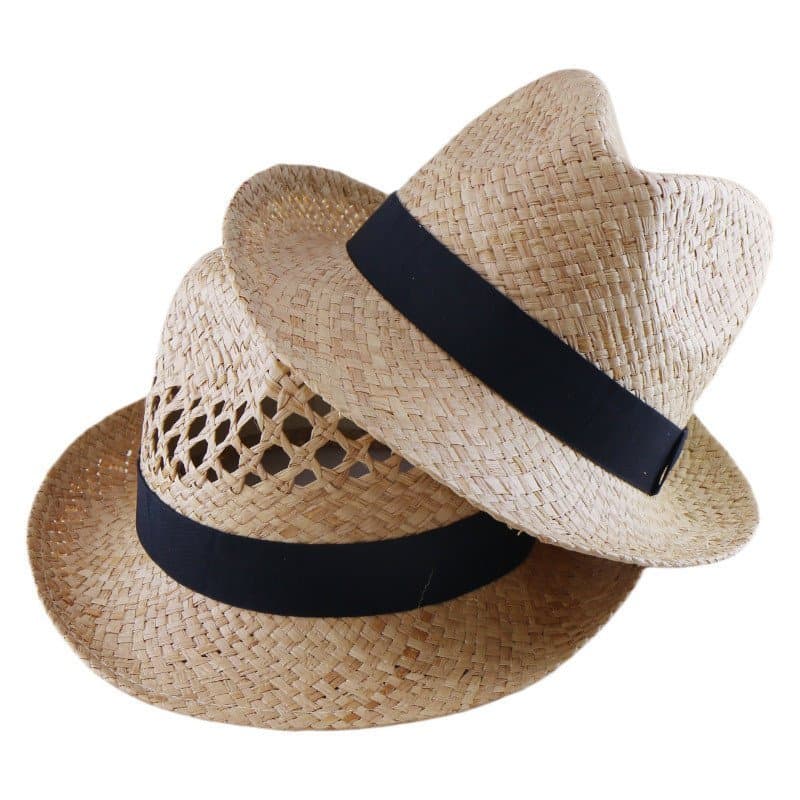 Chapéu de palha natural estilo coreano, feito à mão, para férias na praia e proteção solar, disponível para envio direto
