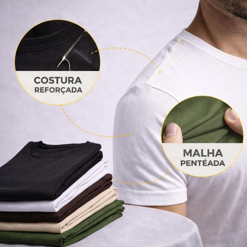 Kit 5 Camisetas Masculinas Básicas Lisas 100% Algodão Premium