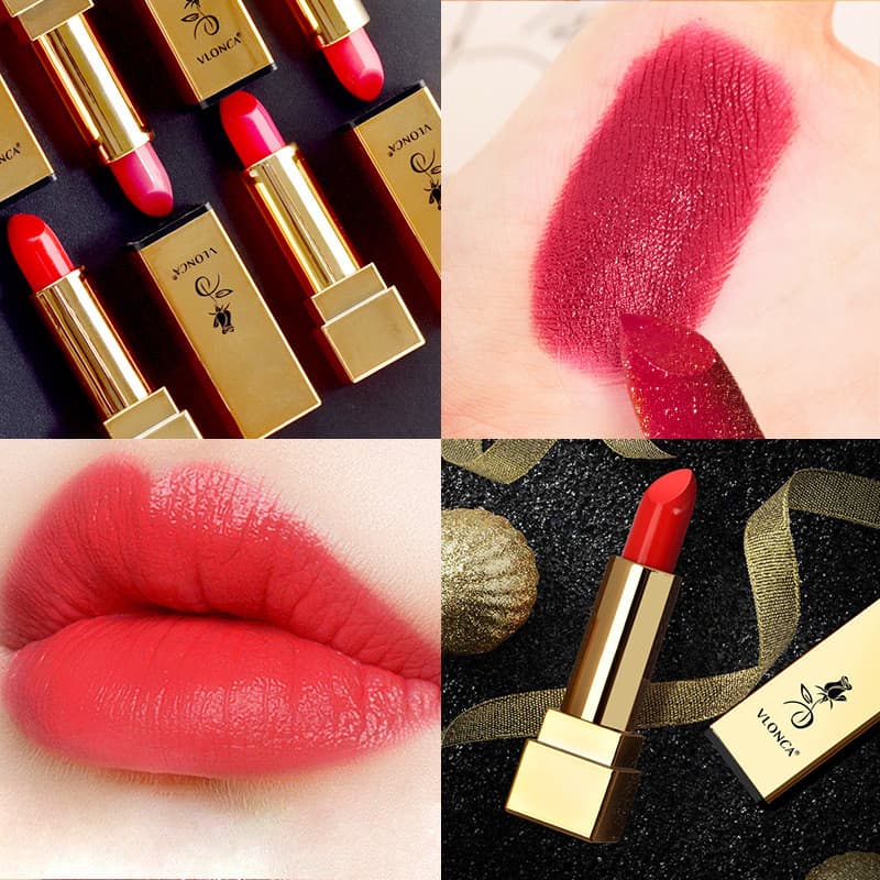 VLONCA VLONCA VLONCA Batom Tubo Dourado Fácil de Colorir Feminino Estudante Tubo Quadrado Batom Fabricante Outono W
