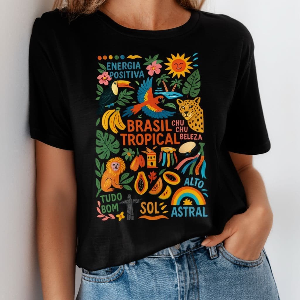 Camiseta Brasil Tropical Energia Positiva Estampa Colorida