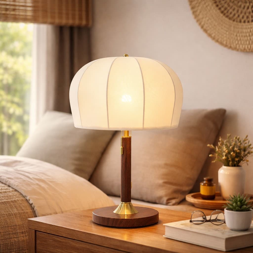 Abajur Luminária de Mesa Cúpula em Tecido Luz Quente Neutra Fria para Quarto Sala Escritório OIH-4721