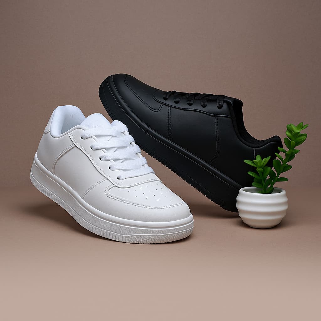 Tênis Casual Masculino Esportivo Confortável Preto Branco Promoção