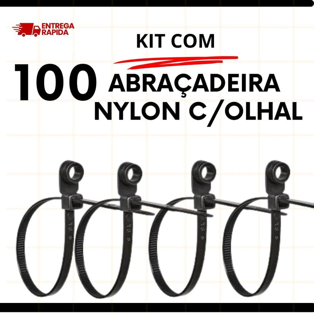 Preço Abraçadeira 100 200 ou 300 Abraçadeira de Nylon com Olhal  Enforca Gato Cintas Plásticas  Preta 3,6 x 200