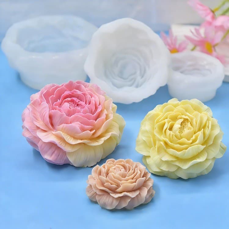 Molde de silicone em forma de flor de peônia, de qualidade alimentar, para fazer bolos, gesso, sabão e velas.