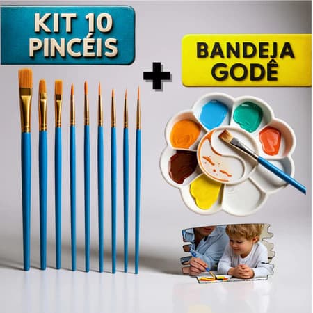 Kit com 10 Pincéis artísticos para pintura cerdas macias, aquarela, guache, pintura a óleo, acrílico