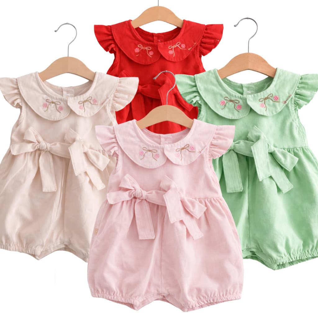 Bory macacão Infantil para bebe Encanto Vermelho  Bordado  jardineira para bebe