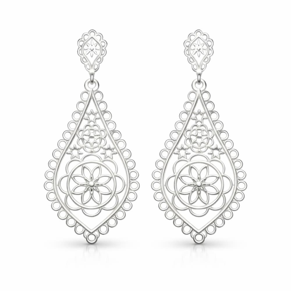 Brinco Gota Mandala em Prata 925
