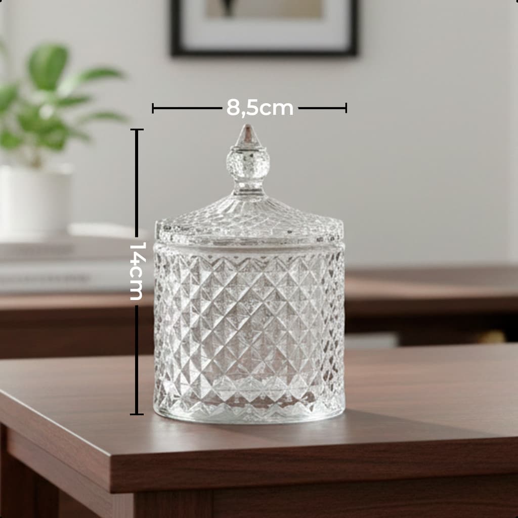 Bomboniere  porta teem Vidro Brilhante 14cm Decorativa para Doces Balas e Guloseimas