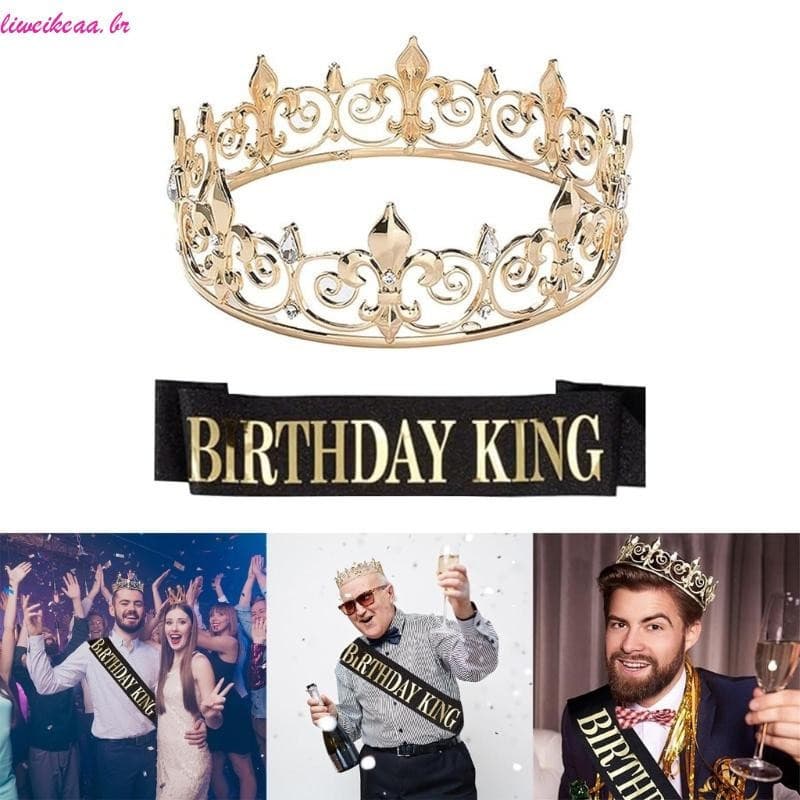 Liweikea Masculino Aniversário Strass Coroa Real Conjunto Faixa Adereços Festa Fornecimento