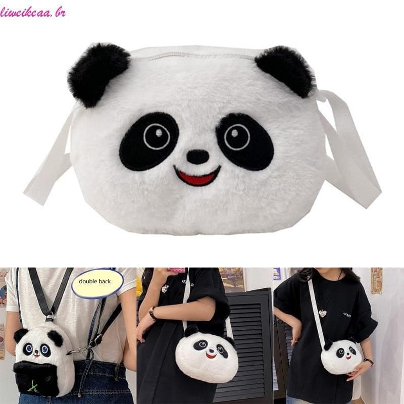 liweikeaa Panda Dos Desenhos Animados Mochila Sacos Ombro Pelúcia Bonito Crossbody Para Menina Feminino Boneca Sac