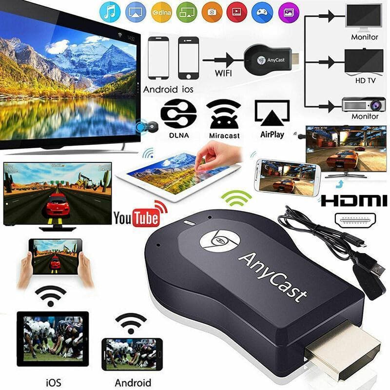 Frete Grátis AnyCast M12 Plus Receptor WiFi Airplay Display Miracast HDMI TV DLNA 1080P SeaSpark Feiy