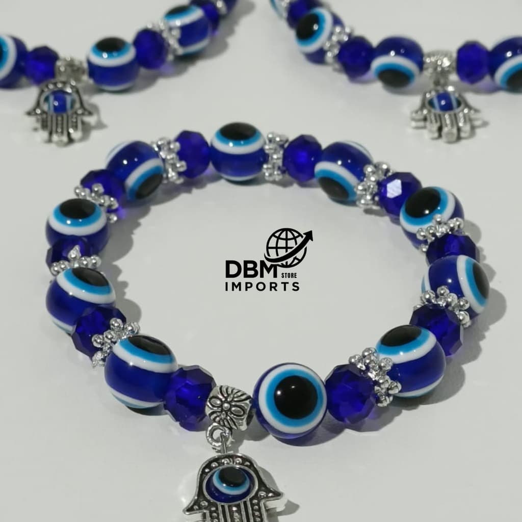 Pulseira Olho Grego Azul com Mão de Hamsá – Proteção e Estilo - ENVIO IMEDIATO