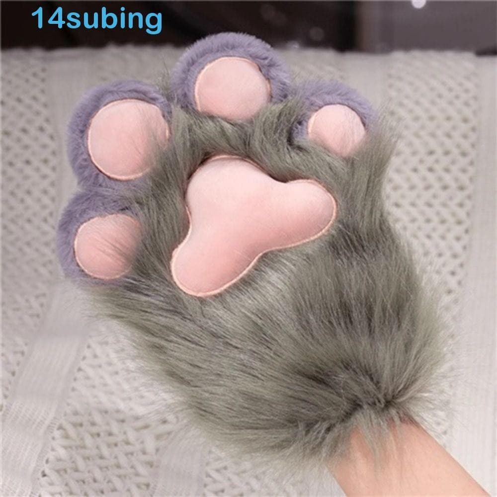 SUBING Luvas De Pelúcia Para Gatos , Fantasia De Cosplay Peludas De Desenho Animado , Fursuit Kigurumi Engrossar Garra D