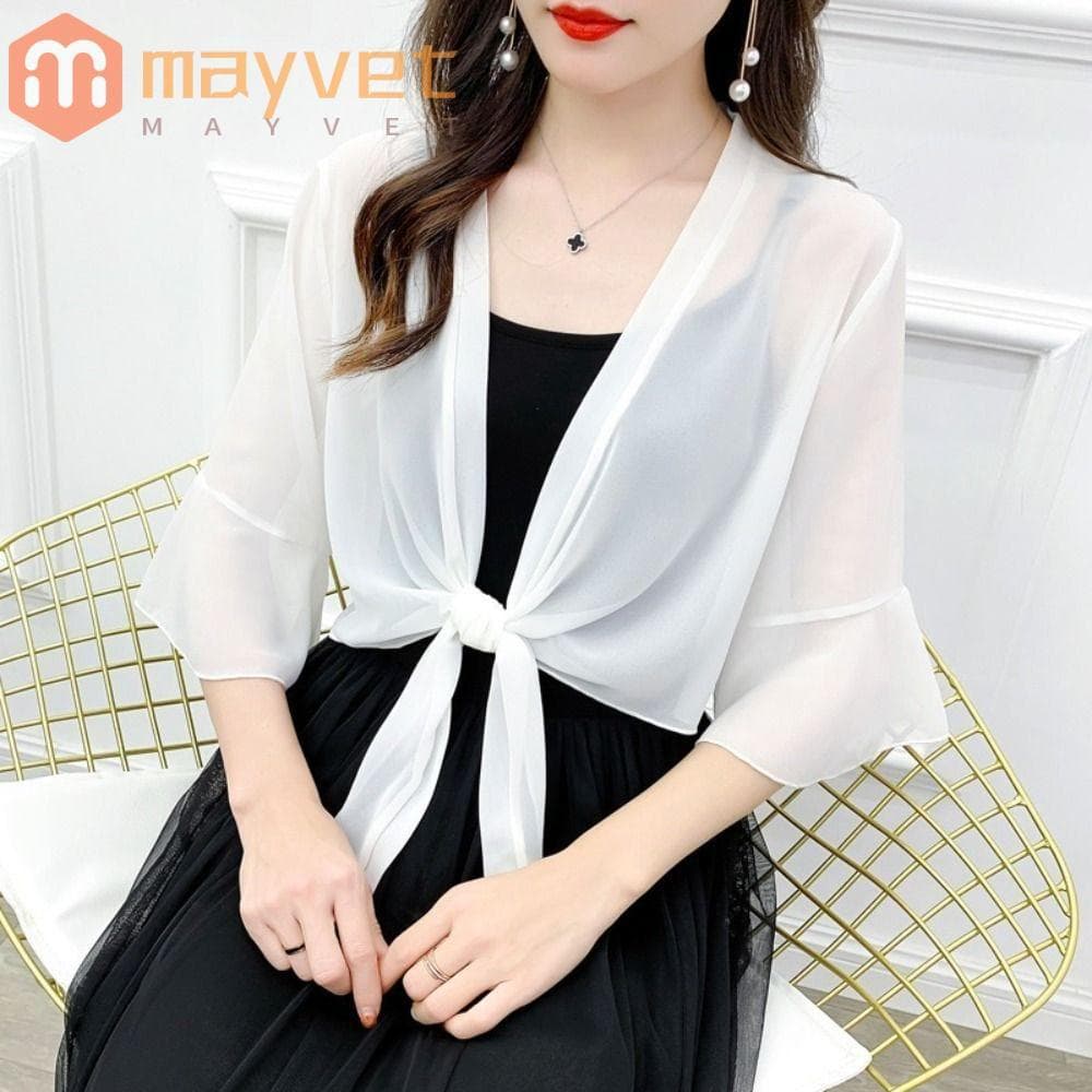 Xale De Chiffon MAYVET , Tule Multicolorido , Capa Curta Feminina , Tops Femininos