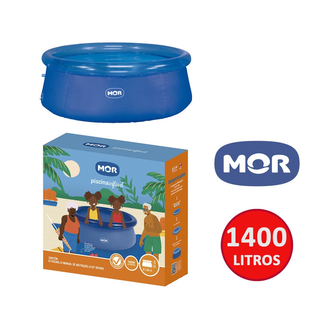 Piscina Inflável Fun Mor Redonda 1400 Litros com Kit Reparo e Válvulas para Filtro INMETRO