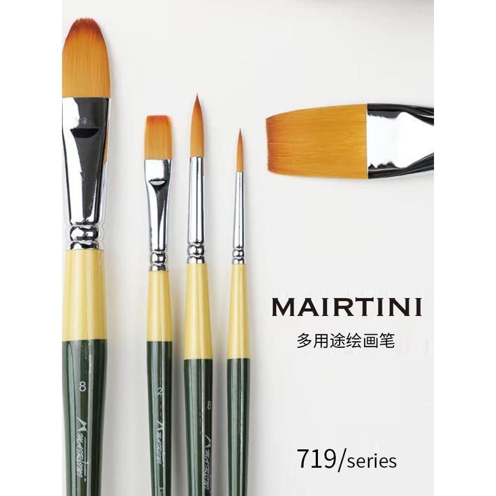 Martini 719 Series Fibra Lã Aquarela Escova Ponta Plana Ponta Redonda Ponta Redonda Pincel de Óleo Guache Acrílico
