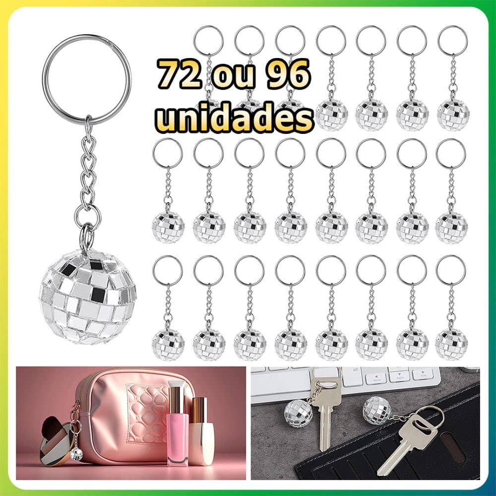 72/96 peças Chaveiro com bola de discoteca chaveiro com bola espelhada mini bola de discoteca Prata