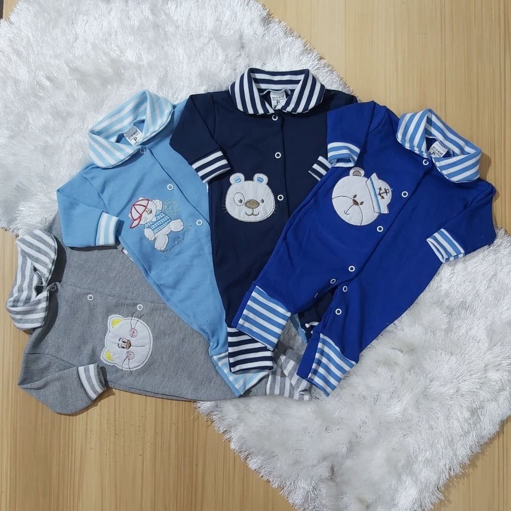 Macacão de Bebê Suedine Pé Reversível Estampado Menino