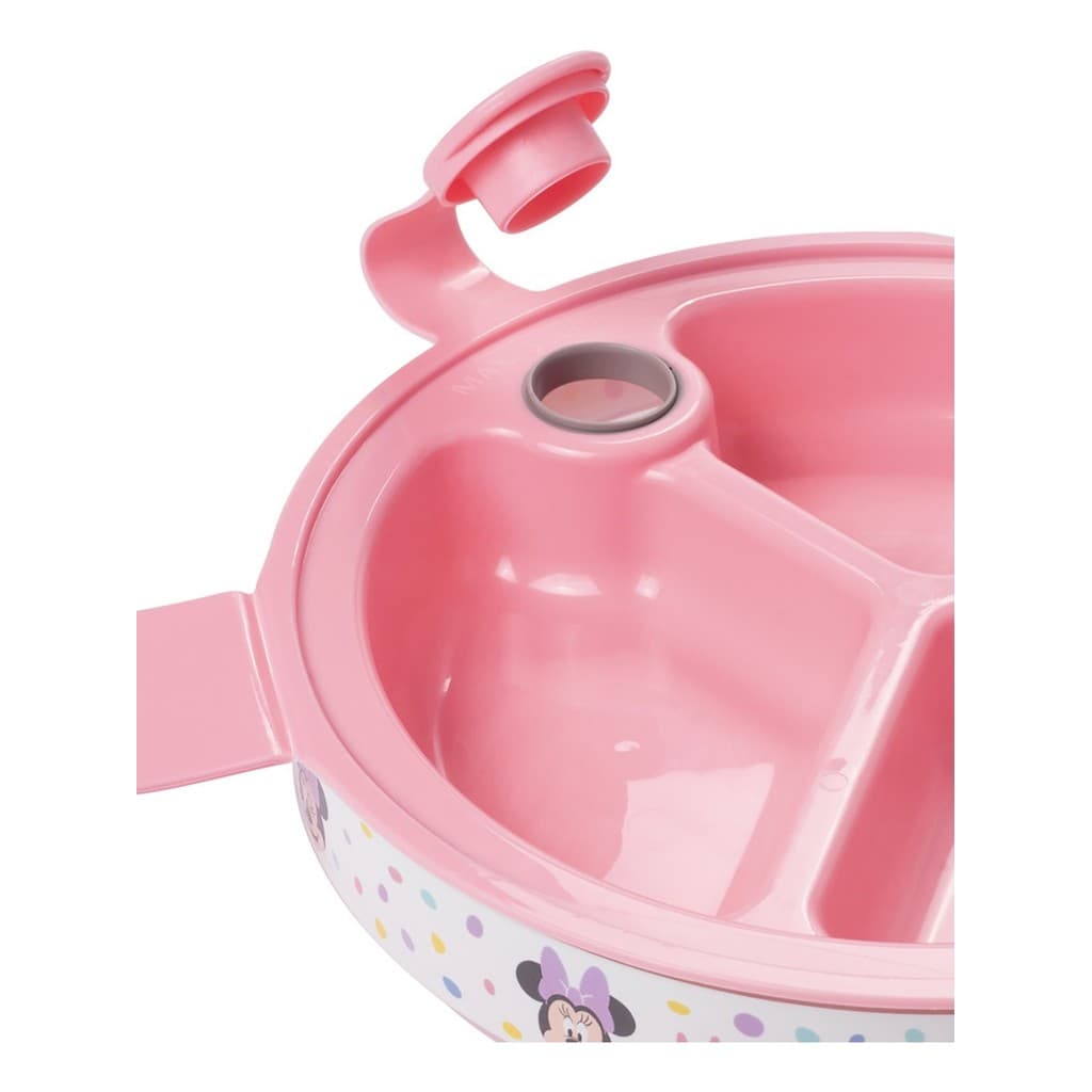 Pratinho Prato Intodução Alimentar Infantil com 3 Divisórias Térmico com Ventosa 410ml MINNIE MICKEY ROSA AZUL Prato