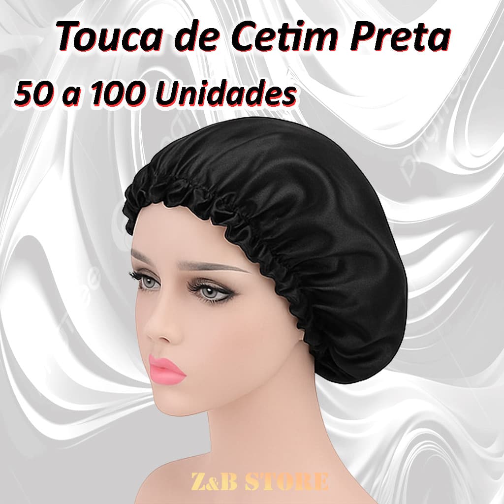 50 a 100 Toucas de Cetim PRETA – Ideal para Dormir, Cachos Definidos e Sem Frizz - REVENDA
