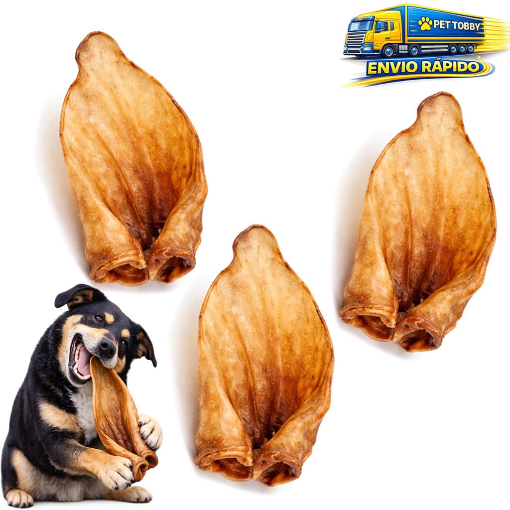 Kit Mordedor Natural Para Cães Orelha Bovina Comestível Petisco Cachorro 3un