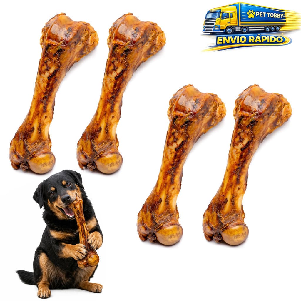 Kit Mordedor Natural Para Cães Osso Fêmur Desidratado Natural Petisco Cachorro 4un