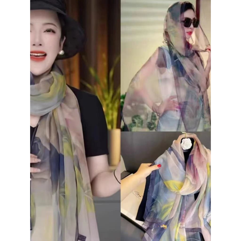 Yourou fio de seda gelo impresso protetor solar suave lenço de seda verão Ultra-fino xale Oversized gaze toalha de praia
