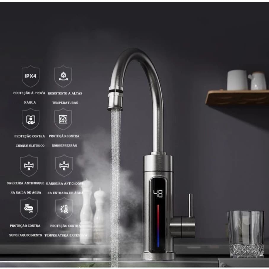 Torneira Elétrica Para Cozinha Banheiro Com Visor de Temperatura Regulagem e Giratória 360°