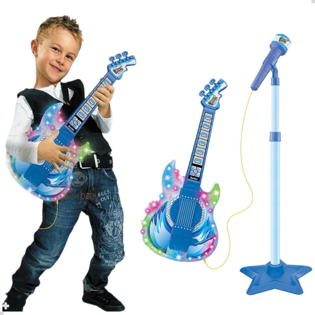 Brinquedo Musical Infantil Guitarra Microfone Conecta Celular Som E Luz " Envio Imediato "