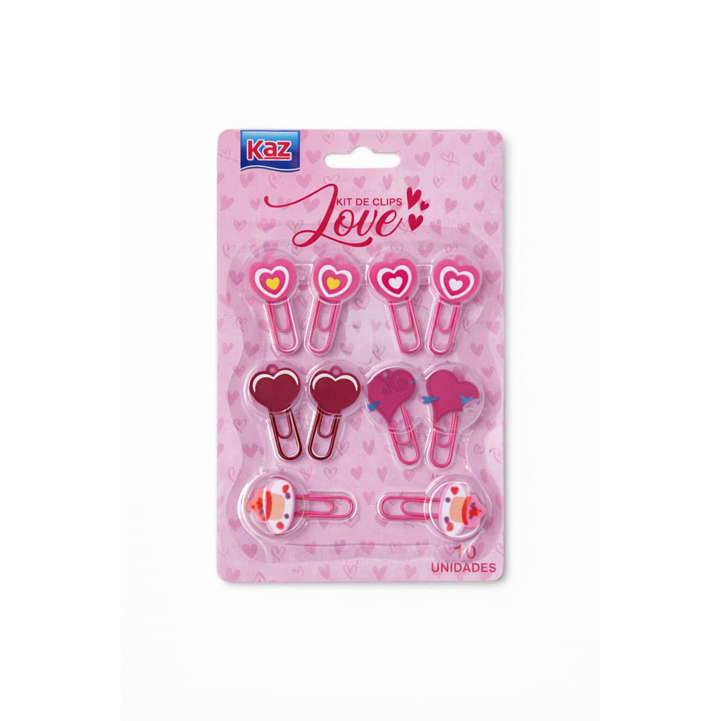 Kit Clips Corações KAZ com 10 Unidades