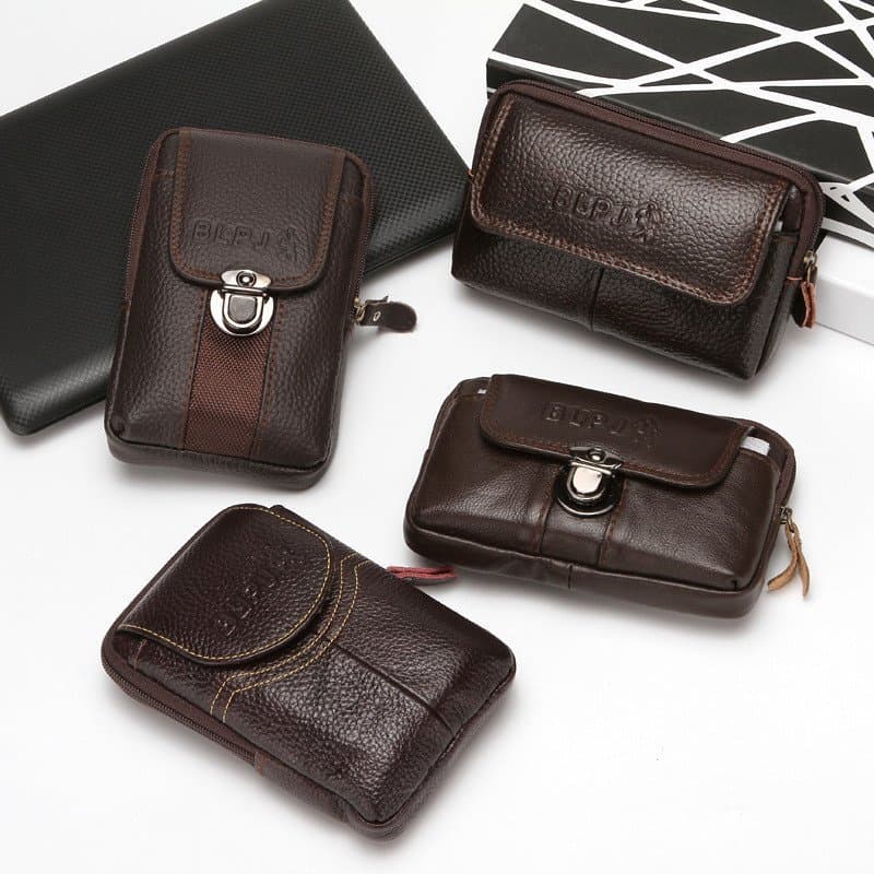 Bolsa de cintura para celular de 6 polegadas em couro genuíno para pessoas de meia-idade e idosos, bolsa de cintura para