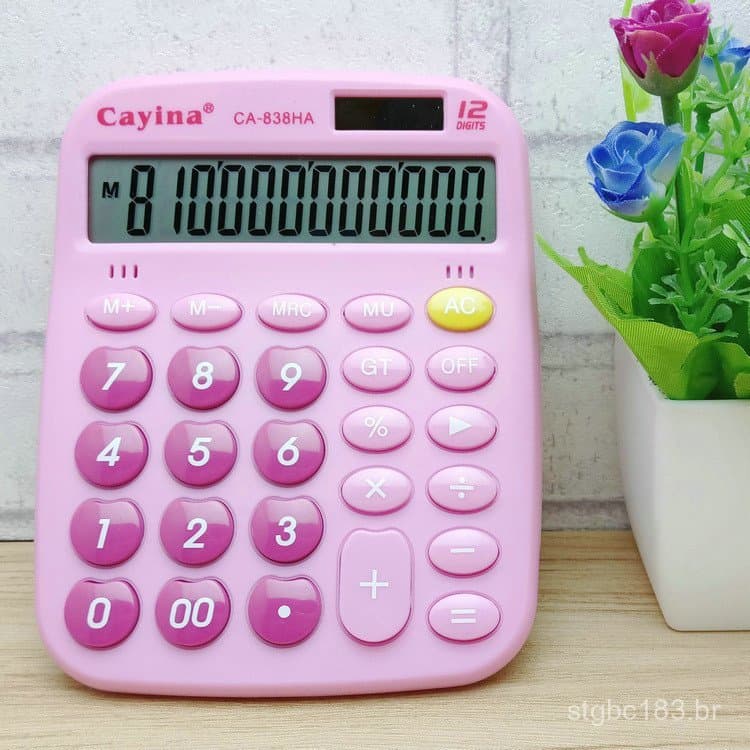 Calculadora Econômica Rosa Jiayi Neng CA-838HA, Calculadora Colorida de 12 Dígitos Alimentada por Energia Solar para Mes