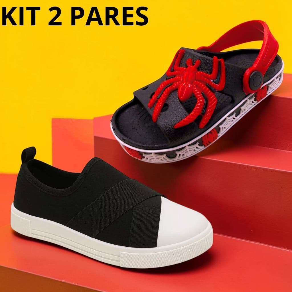 Kit 2 Pares De Tênis Calce Facil Mais Papete Menino Aranha Babuche Masculino Promoção