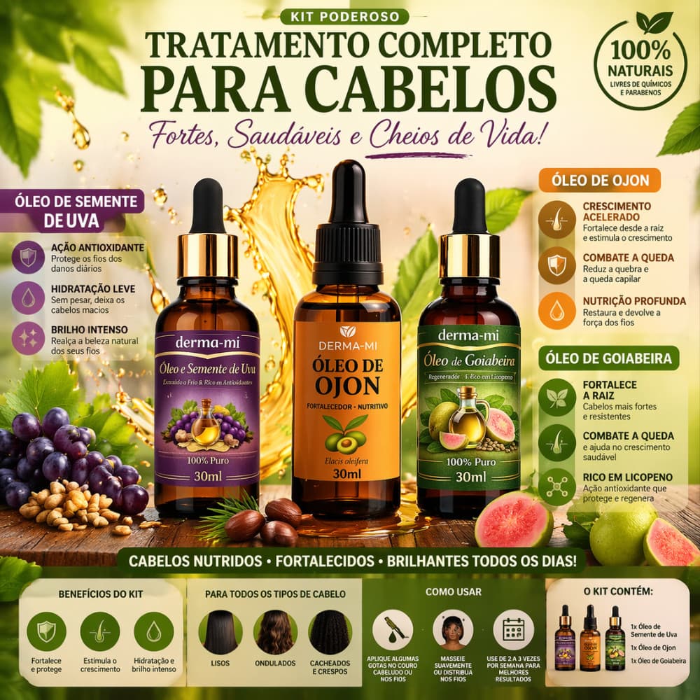 it 3 Óleos Capilares Poderosos – Ojon + Goiabeira + Semente de Uva 100% Naturais | Crescimento, Anti Queda, Hidratação