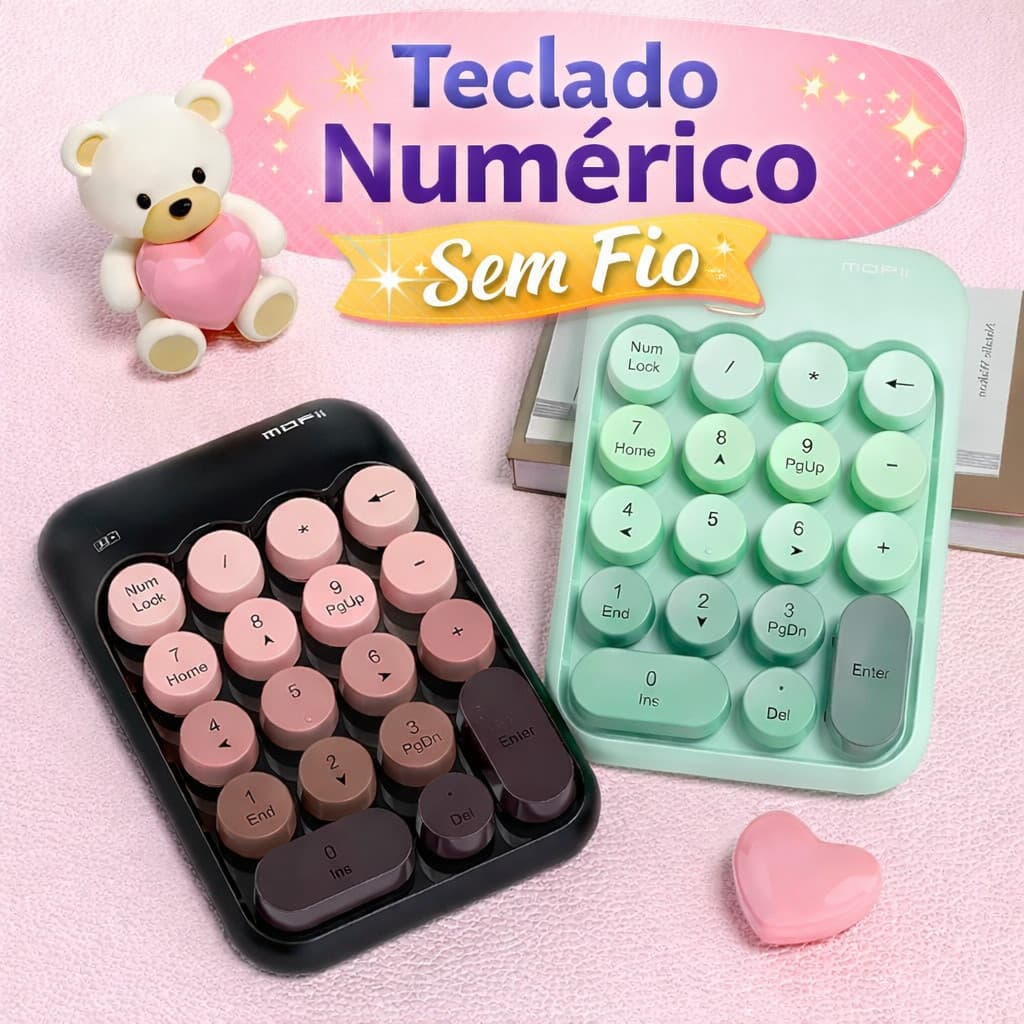 Teclado Numérico Sem Fio 2.4G MOFII X910 Compacto Silencioso USB 18 Teclas Portátil com Pilha AAA Para Escritorio