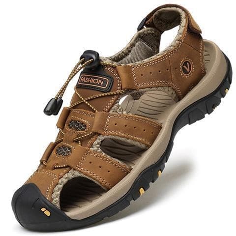 Sandálias masculinas na moda esportes ao ar livre couro genuíno Toe-coberto sapatos casuais chinelos 2021 respirável sap