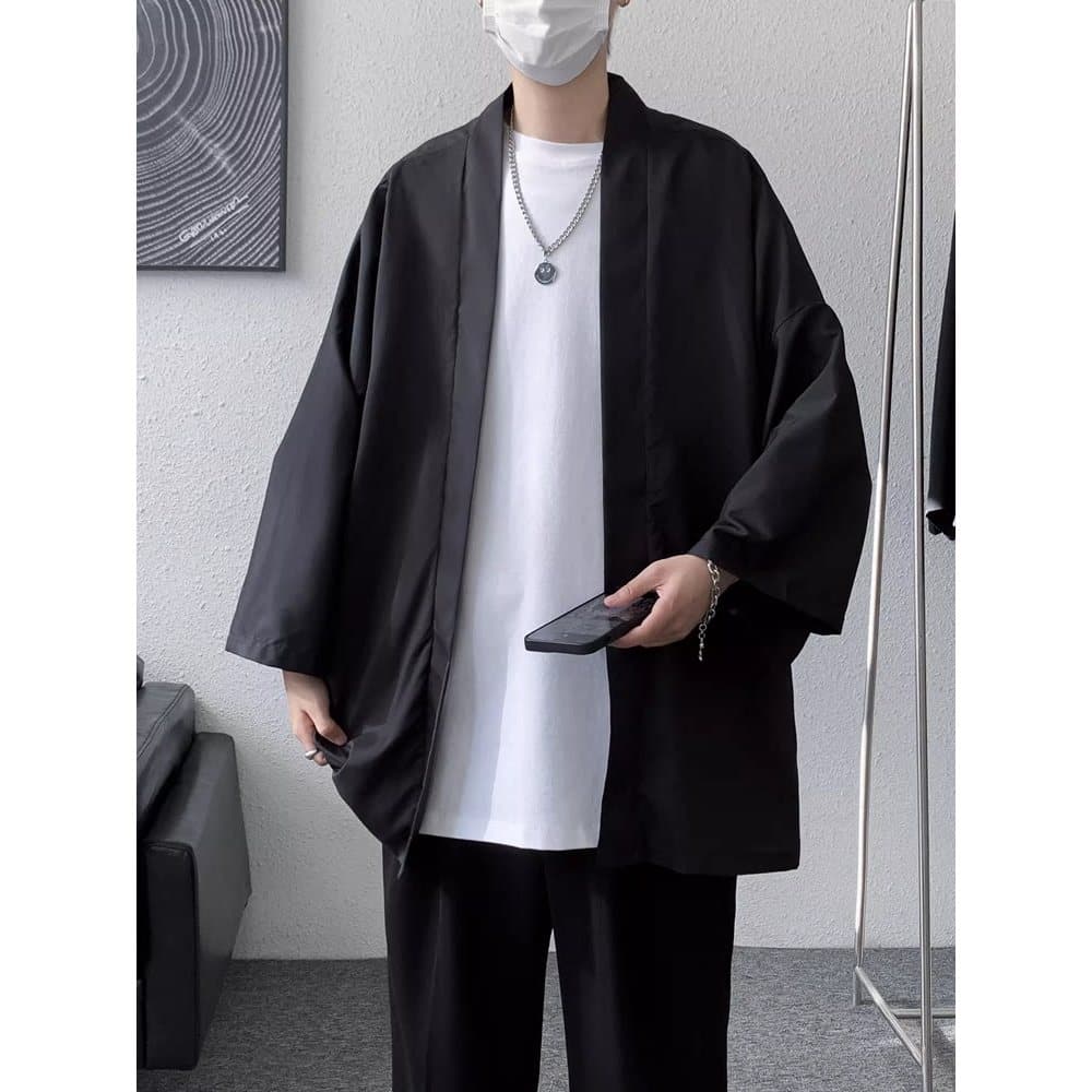 Estilo chinês algodão linho camisa de manga de três quartos masculina na moda solto estilo preguiçoso Cardigan topo Retr